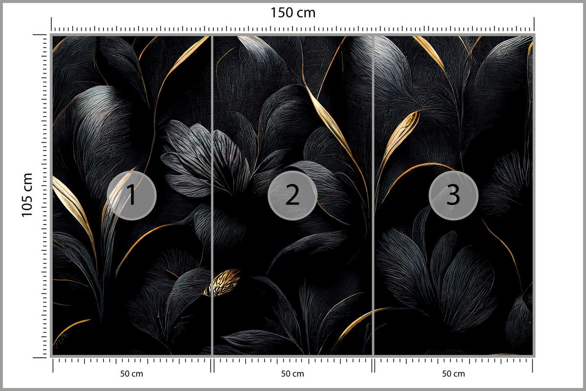 FOTOTAPETE für Wohnzimmer Schwarze Blätter Gold Luxus 150x105 - Goldfarben/Schwarz, Papier (150/105cm) - Muralo