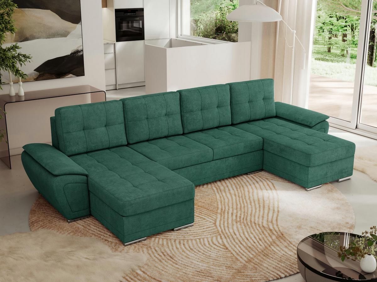 WOHNLANDSCHAFT UMBRIA U Grün Stukture - Grau/Grün, Textil/Metall (336/85/157cm) - MKS