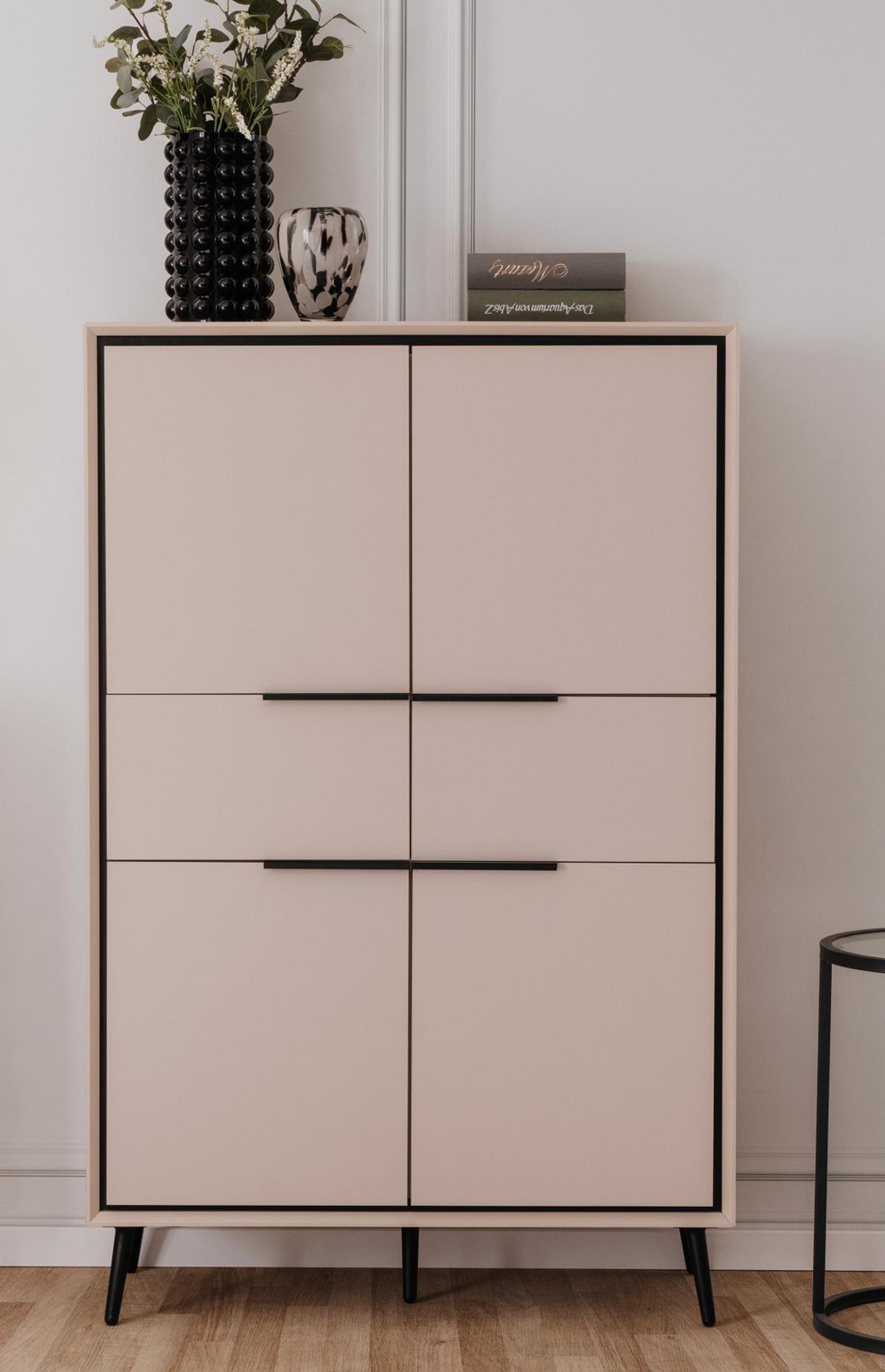 HIGHBOARD Sand und Schwarz 90 x 140 cm, Schrank mit Soft-Close-Funktion - Sandfarben/Schwarz, Holzwerkstoff/Kunststoff (90/140/38cm) - Furn.Design