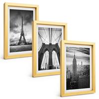 BILDER SET 3er Set - 20x30 cm Goldrahmen - Monochromatische Brückentürme - Goldfarben, Kunststoff (20/30cm) - TULUP