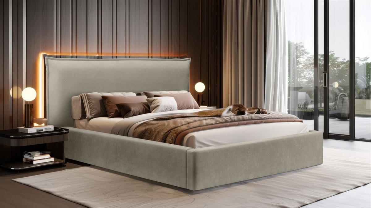 POLSTERBETT Amada Komplettset - Greige, Holzwerkstoff/Textil (180/200cm) - Fun Möbel