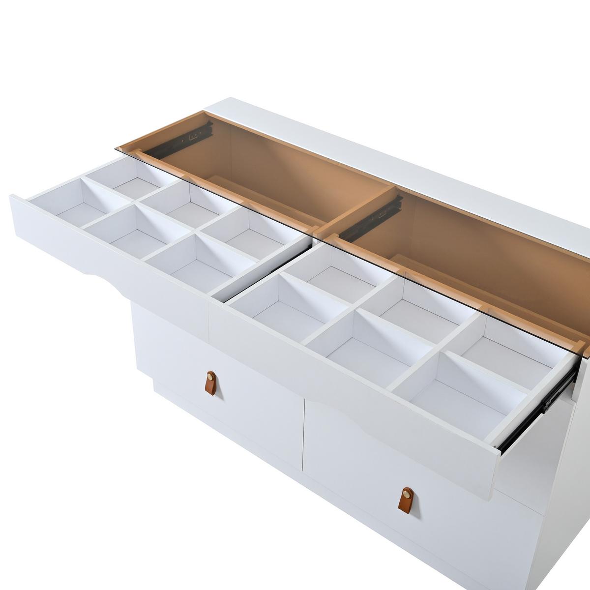 SIDEBOARD weiß mit glasplatte 120 cm, 6 schubladen & schmuckfach - Weiß, Holzwerkstoff (120/78/40cm) - Urban Meuble