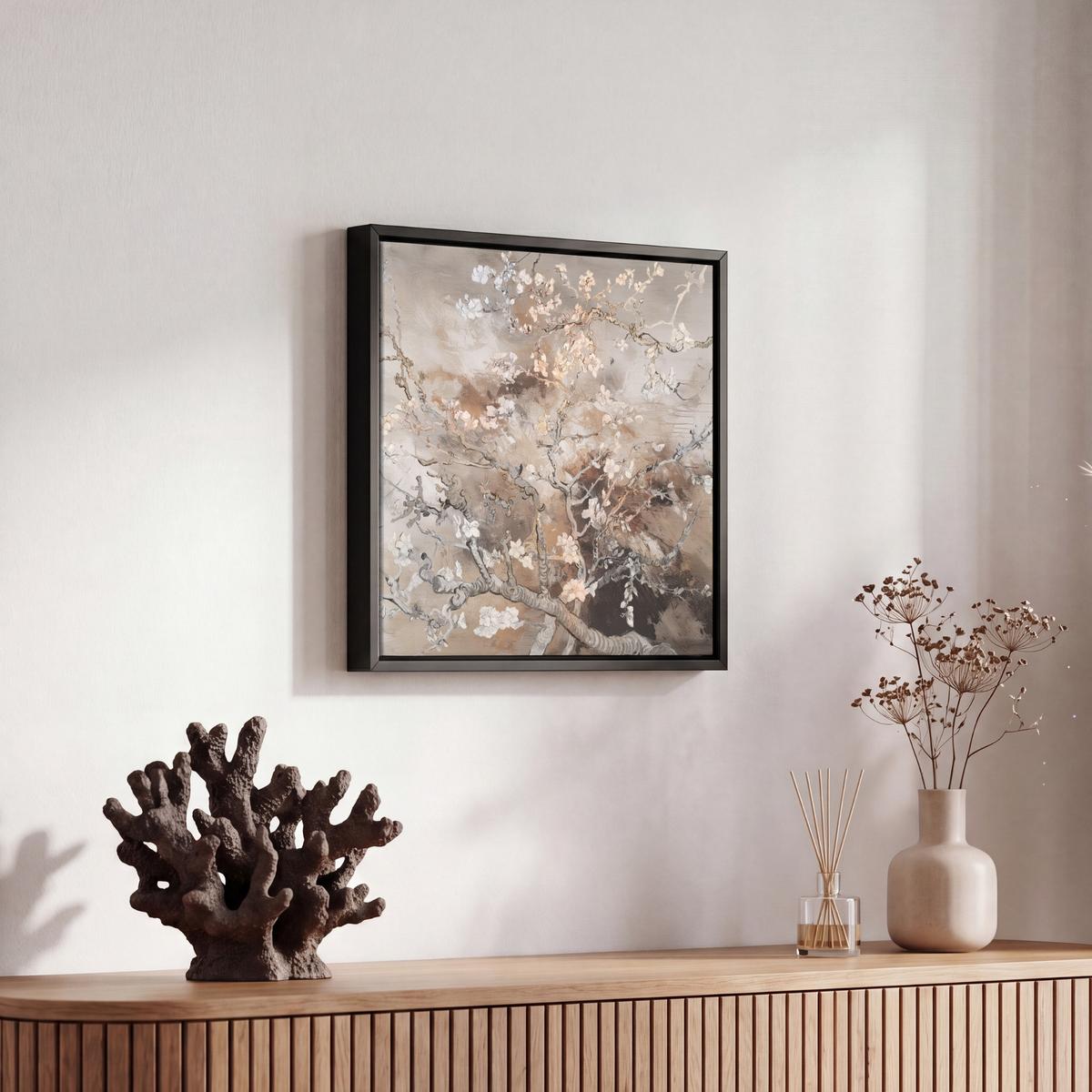 LEINWAND Bilder mit Rahmen - Mandelblüte - Kunst - Van Gogh - Beige - Abstrakt - 20x20 - Braun, Textil (20/20cm) - MuchoWow