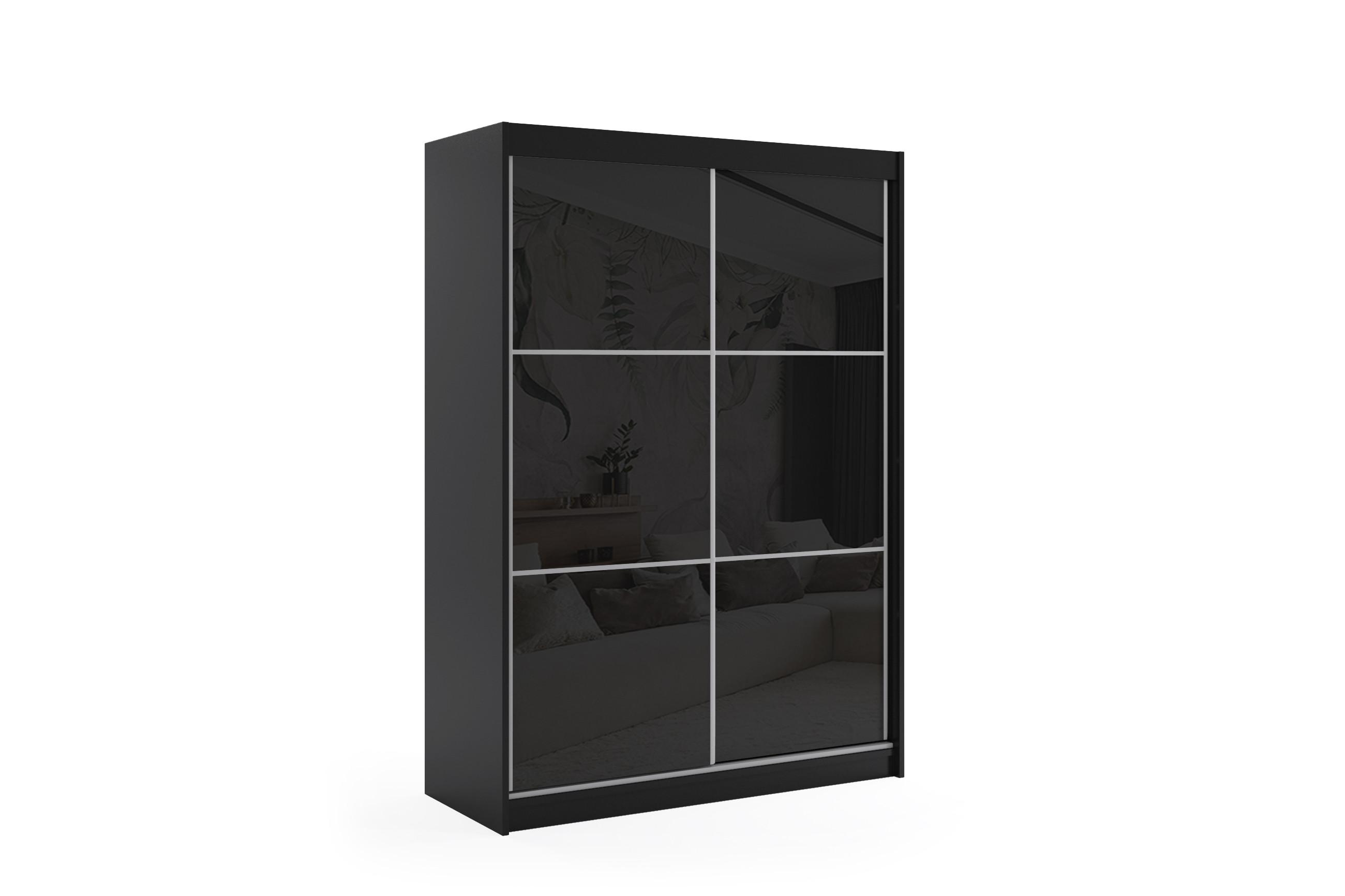 KLEIDERSCHRANK mit Lacobel-Schiebetüren und Aluminium-Leisten - VIVI - 150 cm Schwarz - Schwarz, Holzwerkstoff (150/216/61cm) - ALTDECOR