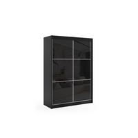 KLEIDERSCHRANK mit Lacobel-Schiebetüren und Aluminium-Leisten - VIVI - 150 cm Schwarz - Schwarz, Holzwerkstoff (150/216/61cm) - ALTDECOR