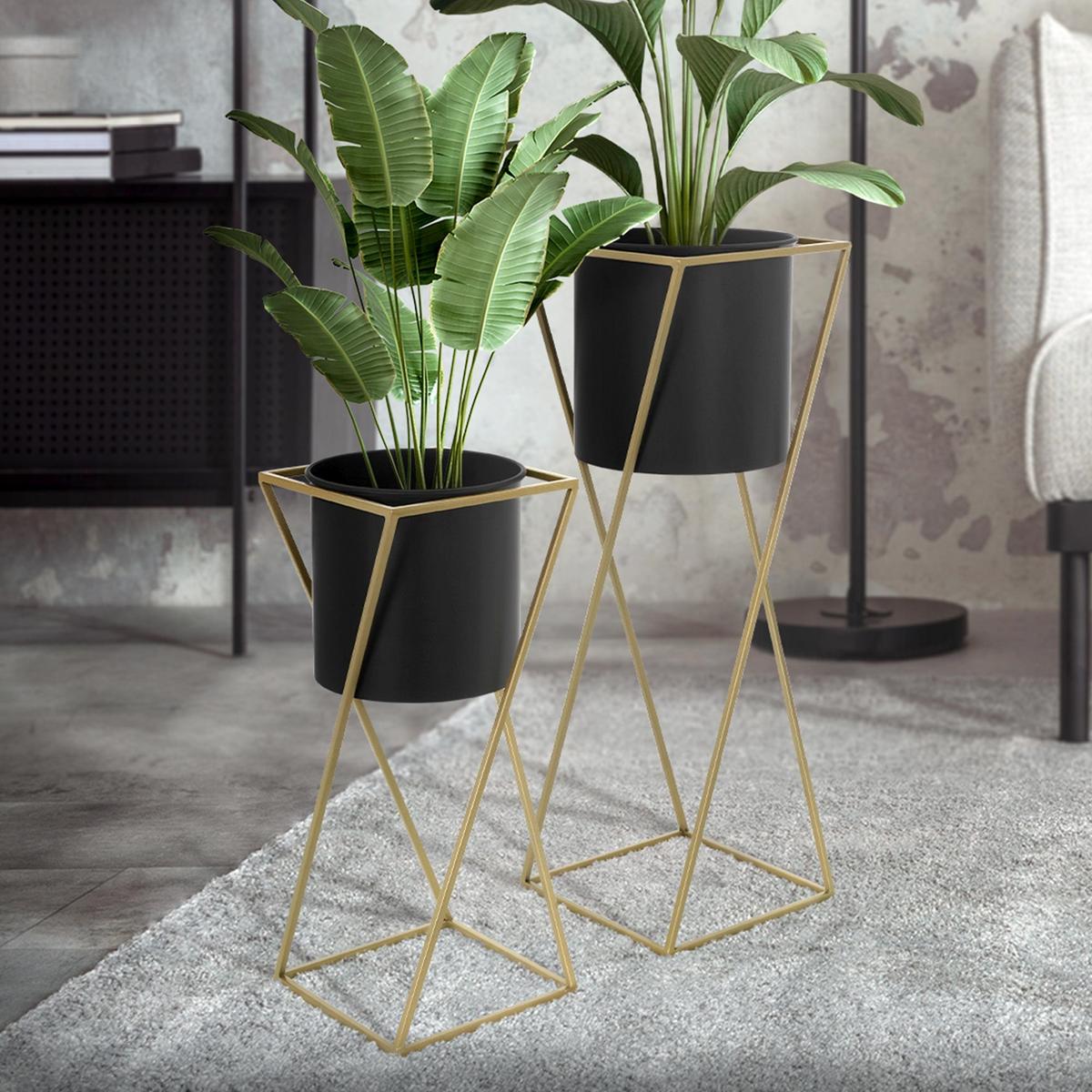 BLUMENSTÄNDER 2er Set - Goldfarben/Schwarz, Metall (24/24/70.5cm) - ML-DESIGN