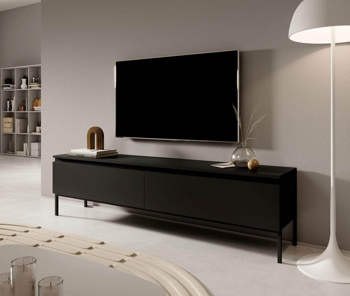 TV-SCHRANK Bemmi Schwarz mit schwarzen Beinen 175 cm - Schwarz, Holzwerkstoff/Metall (175/46/32cm) - Selsey