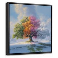LEINWAND Bilder mit Rahmen - Baum - Jahreszeiten - Winter - Landschaft - 20x20 - Multicolor, Textil (20/20cm) - MuchoWow