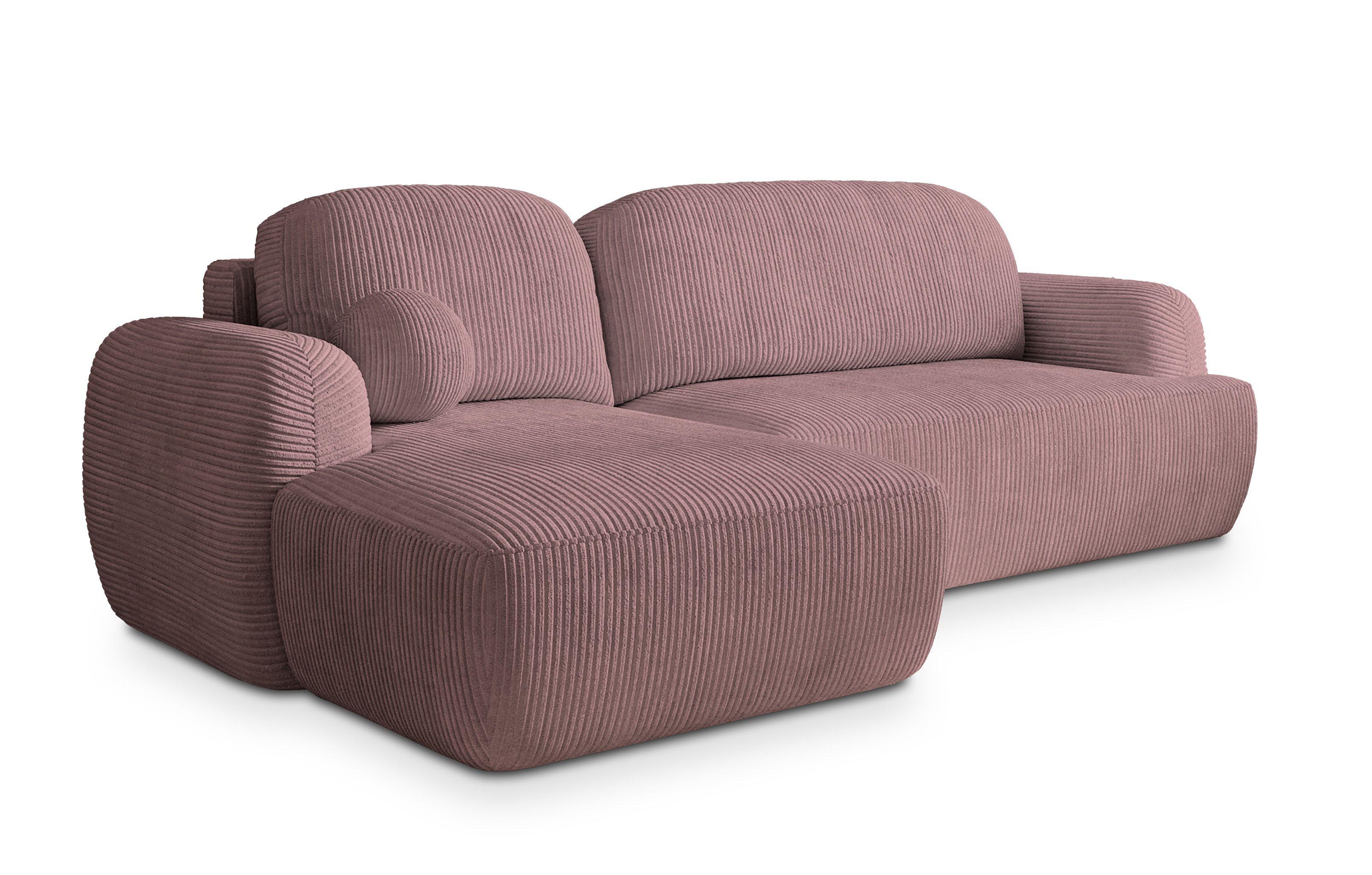ECKSOFA MODENZA P L-S Lila Kordstoff mit Schlaffunktion - Lila/Schwarz, Holz/Kunststoff (266/148cm) - MASSENO