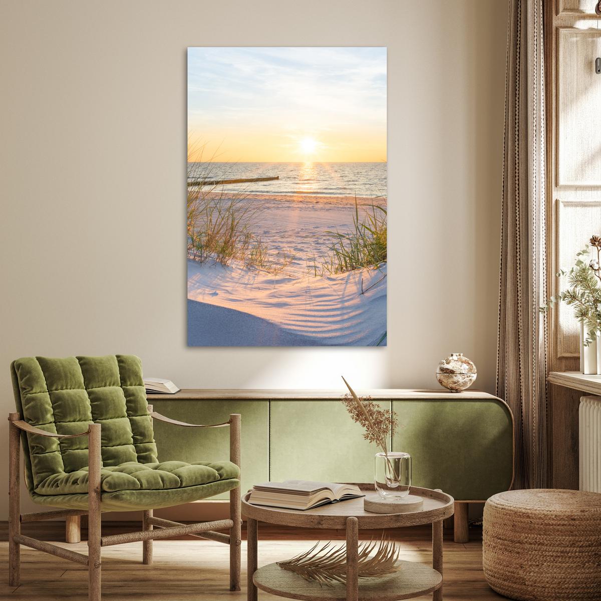 POSTER Strand - Sonne - Düne - Gras - Sand - Horizont 80x120 cm - Hellblau, Papier (80/120/0.1cm) - MuchoWow