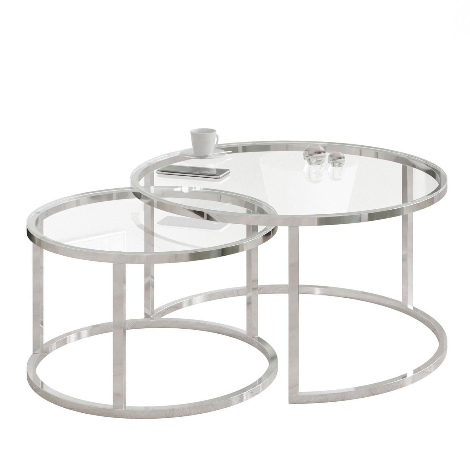 COUCHTISCH CIRI CHROME 2-in-1 mit Glasplatte - Silberfarben, Glas (70/70/47cm) - Lookway