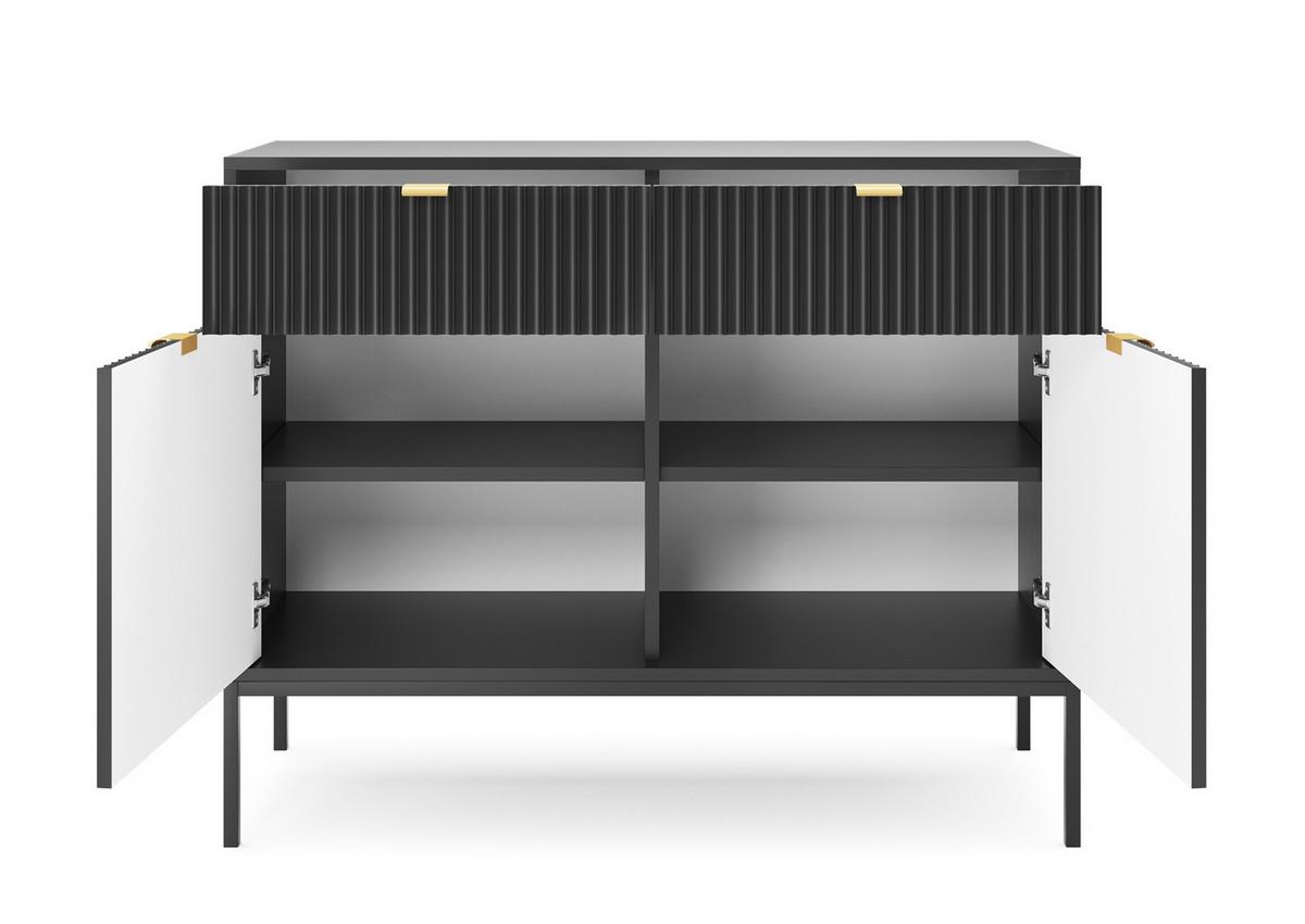 SIDEBOARD Eternas 2T 2S Schwarz 104/83/39 cm – schwarze Füße, mit geriffelten Fronten - Schwarz, Holzwerkstoff (104/83/39cm) - AX Living
