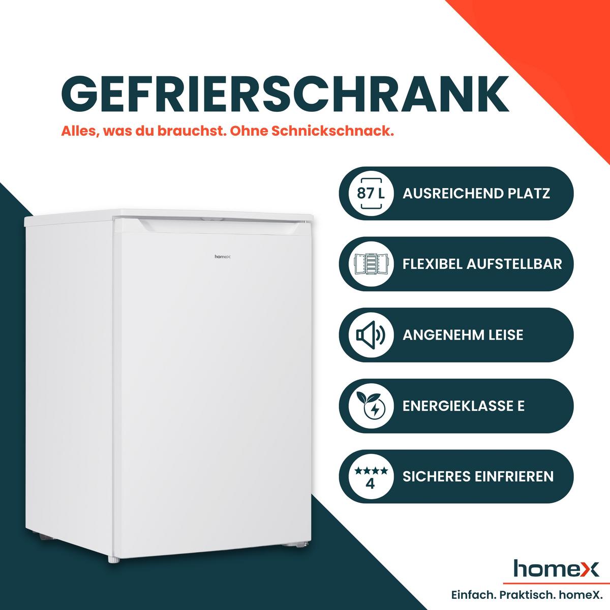 GEFRIERSCHRANK klein - 87L Nutzinhalt, 4-Sterne Gefrieren, kompakt und freistehend, leise, weiß - Weiß, Kunststoff/Metall (55/85/58cm) - homeX