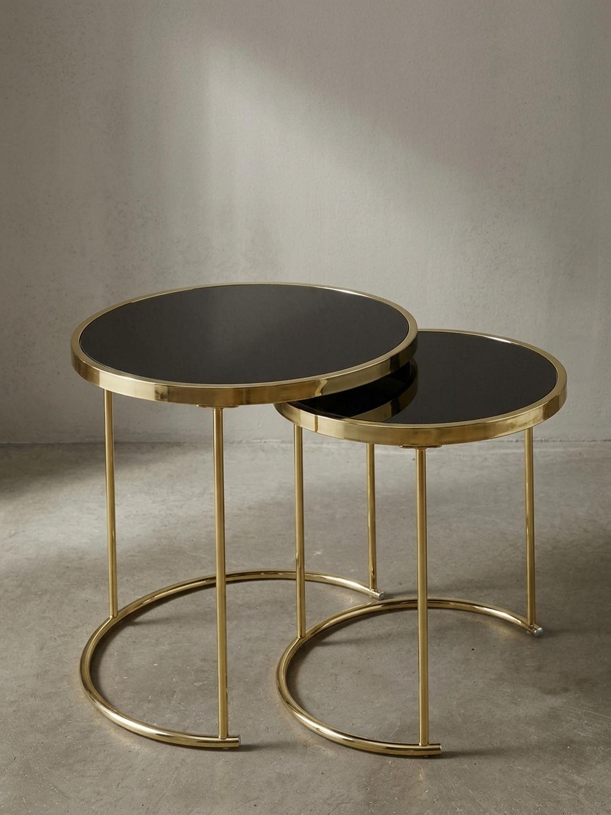 SATZTISCH Set – 2-teilig Metall Hochglanz schwarzes Glas 50/42 cm - Goldfarben/Schwarz, Glas/Metall (50/50/50cm) - KADIMA DESIGN