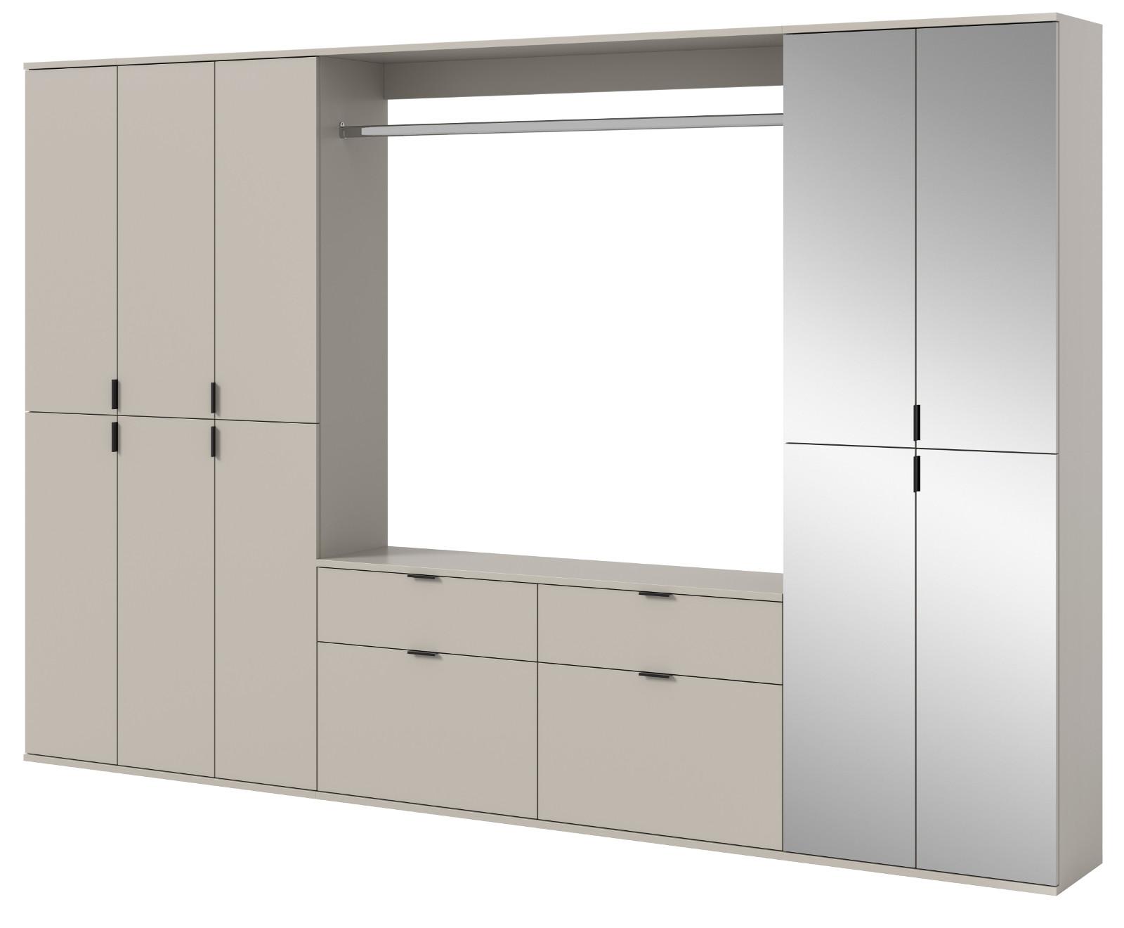 GARDEROBEN-SET Kaschmir 273 x 193 cm, Garderobenschrank mit Spiegel - Kaschmir/Schwarz, Glas/Holzwerkstoff (273/193/34cm) - Inn.Furn