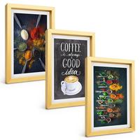 BILDER SET 3er Set - 20x30 cm Goldrahmen - Gewürze, Kaffee, Kräuter, Muster - Goldfarben, Kunststoff (20/30cm) - TULUP