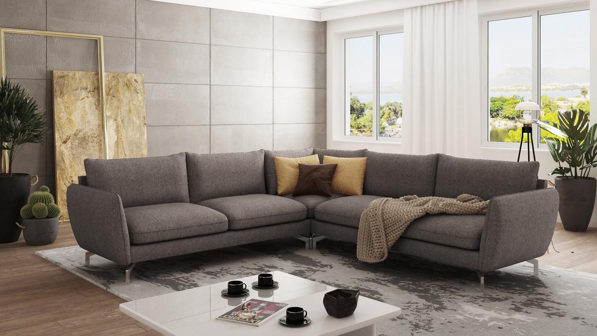 ECKSOFA Elou Braun - Khaki Microfaser - Chromfarben/Dunkelbraun, Holz/Textil (276/276cm) - S-Style