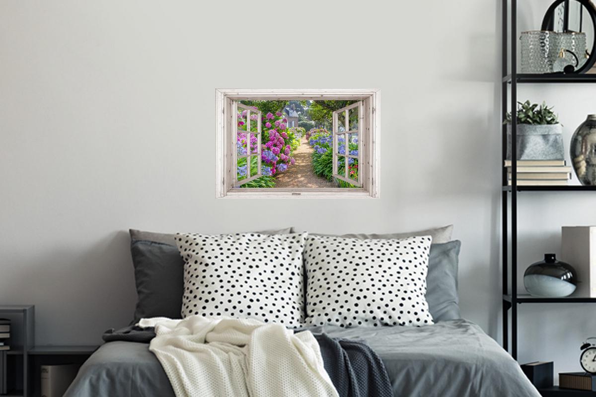 WANDTATTOO Hortensie - Durchsichtig - Blumen - Sommer - Lila - Weg Deko Wohnzimmer 60x40 cm - Lila, Kunststoff (60/40/0.1cm) - MuchoWow