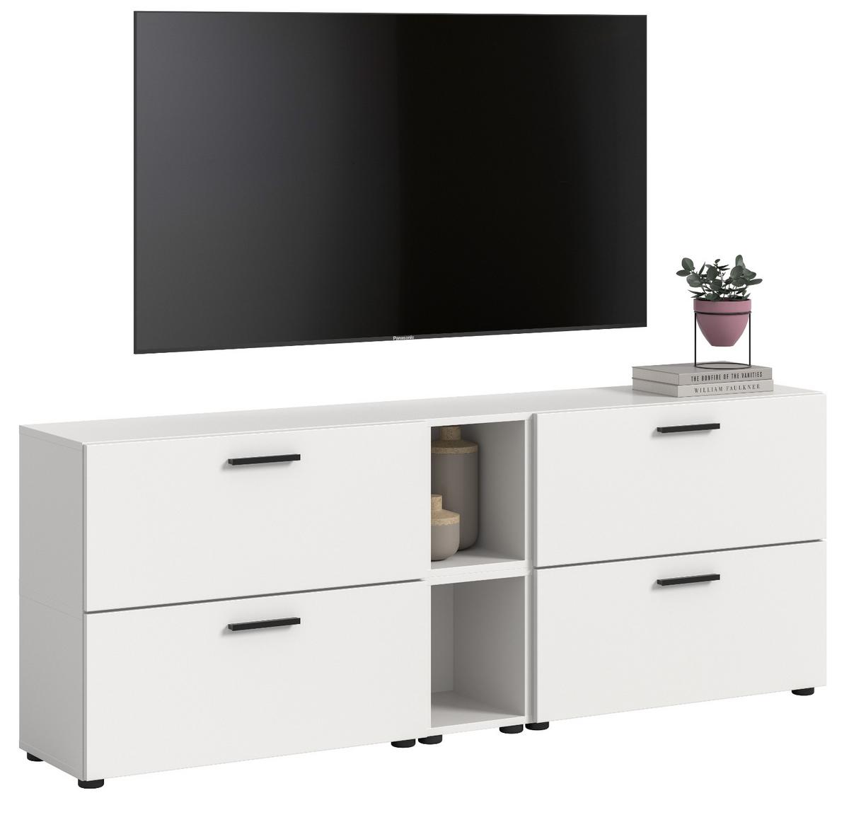 TV-LOWBOARD weiß 176 cm, Fernsehtisch hängend / stehend mit Soft-Close - Schwarz/Weiß, Holzwerkstoff/Kunststoff (176/67/34cm) - Inn.Furn
