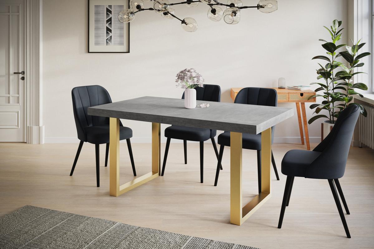 INDUSTRIELLER Esszimmertisch LOFT-U, ausziehbarer Tisch, Größe: 120-220X80X77 cm, Wohnzimmertisch Farbe: Grau, mit Metallbeinen in Farbe Gold - Goldfarben/Grau, Holzwerkstoff (120/80/77cm) - Alpi-Möbel
