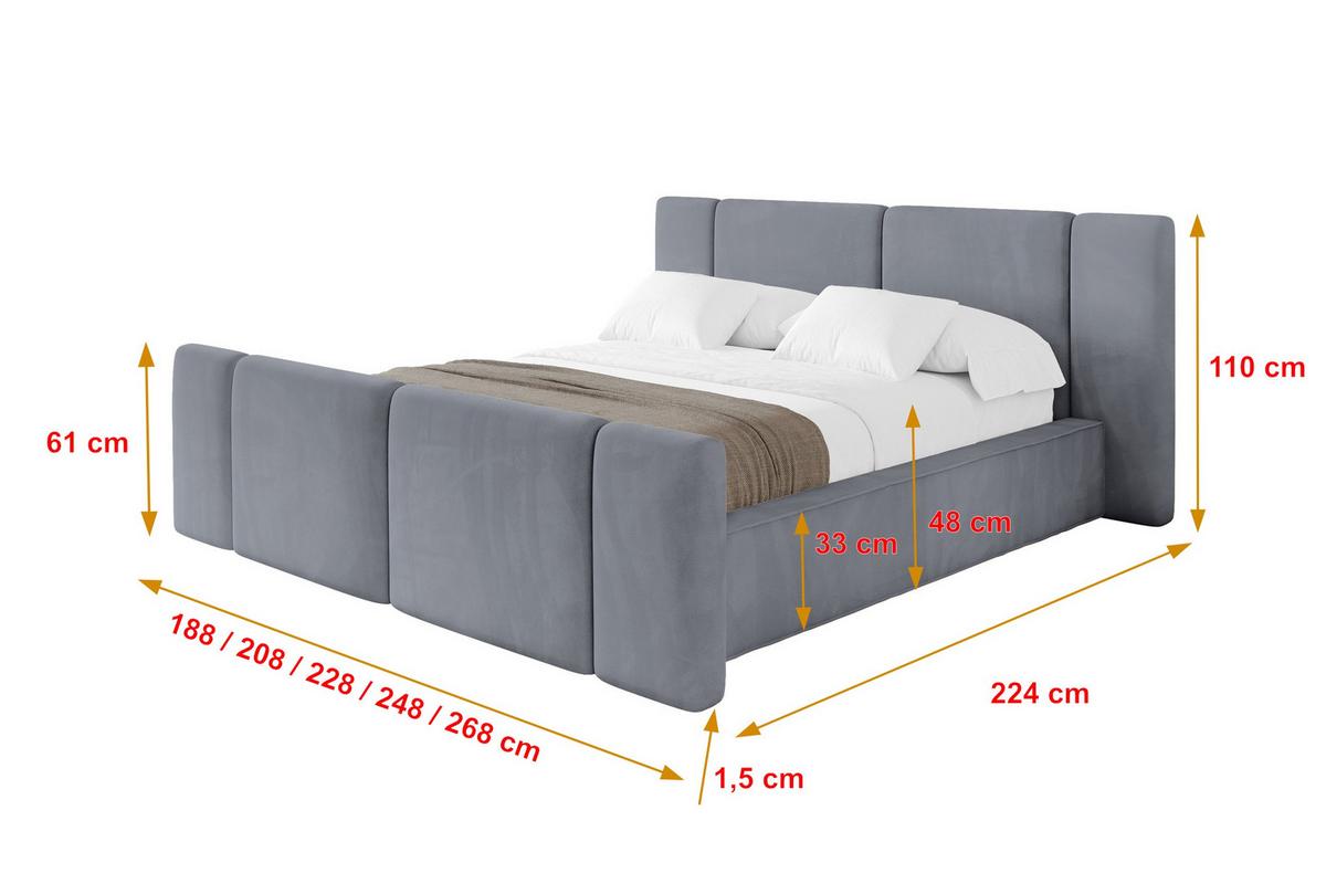 POLSTERBETT mit Bettkasten, Fußteil und Lattenrost, Bett mit Matratze H3/H4 - RIVO-Z 180x200 Grau - Grau, Holzwerkstoff/Textil (180/200cm) - ALTDECOR