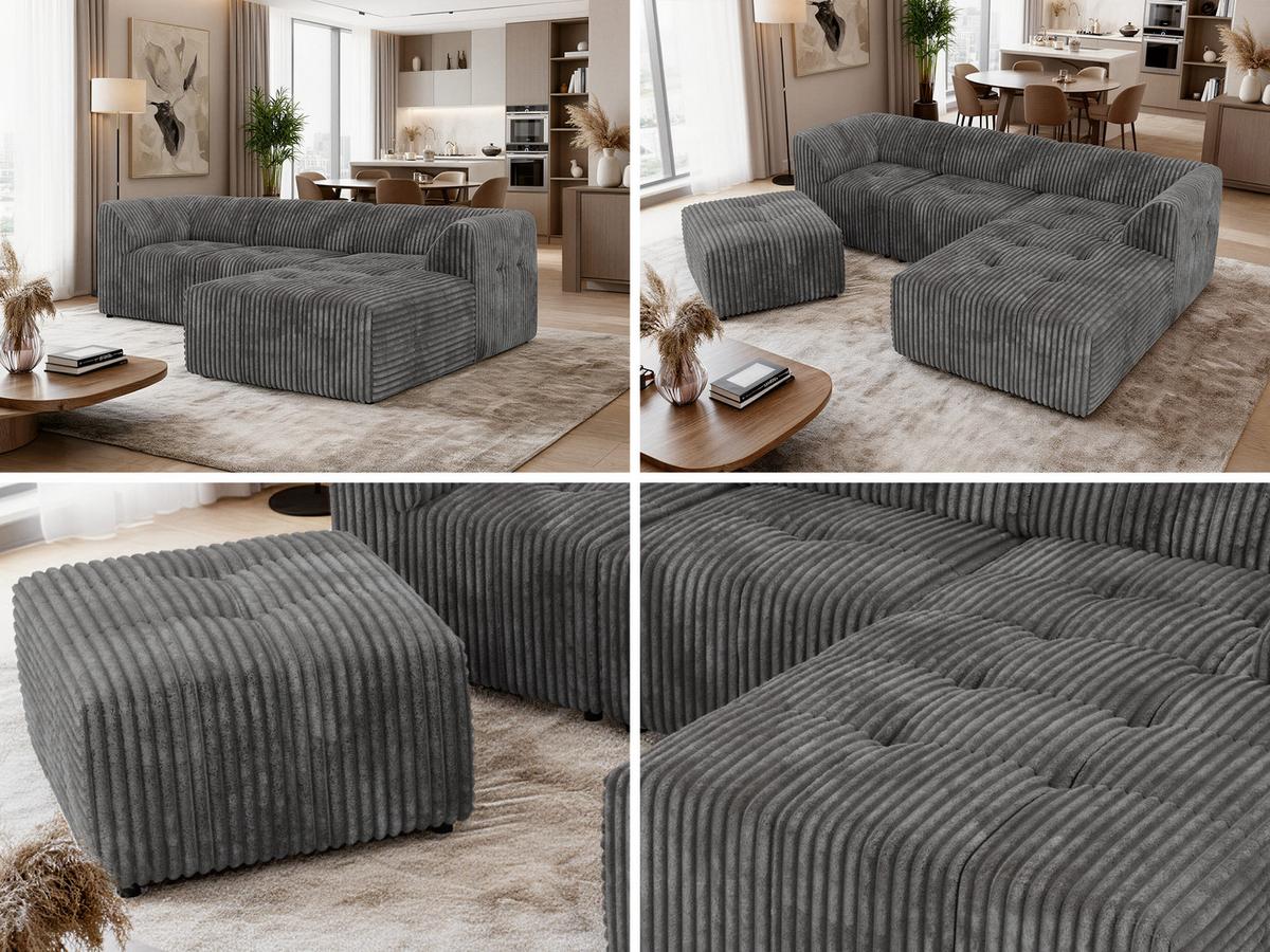 ECKSOFA VORITA L 4M - Grau Cord - Rechts Seite - Schwarz/Grau, Kunststoff/Textil (176/267cm) - MKS