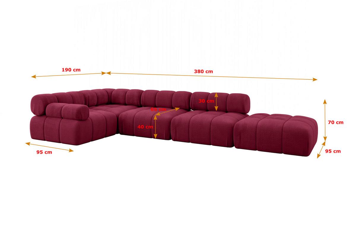 ECKSOFA modulares Sofa Felto-L2 - 380x190x70 cm Bordeauxrot Velours - Bordeaux, Holzwerkstoff/Textil (380/190cm) - ALTDECOR