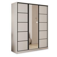 SCHWEBETÜRENSCHRANK PINA 160/205/58 cm 3-türig mit Spiegel und 4 Schubladen Kaschmir - Kaschmir, Holzwerkstoff (160/205/58cm) - MASSENO