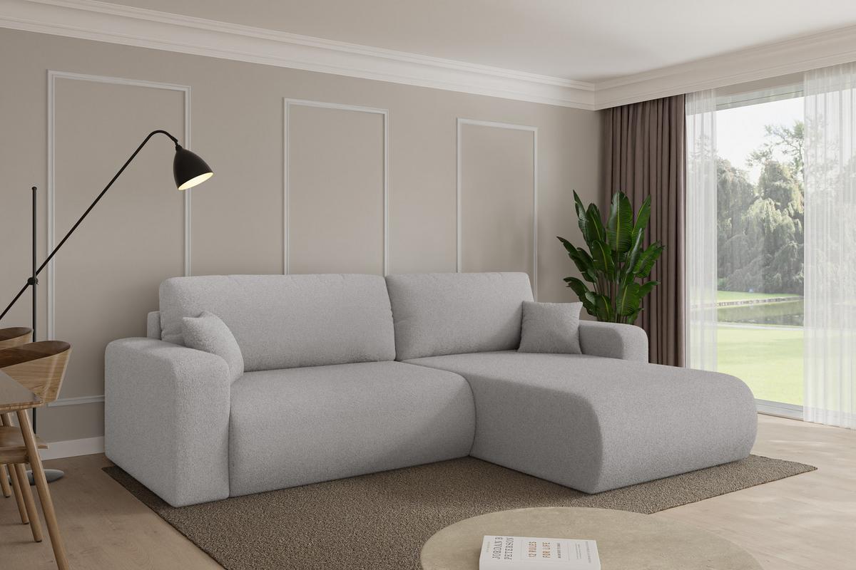 ECKSOFA mit Schlaffunktion Ottomane Rechts BERY-L 276x193x88 Hellgrau Bouclé - Silberfarben/Hellgrau, Holzwerkstoff/Kunststoff (276/193cm) - ALTDECOR