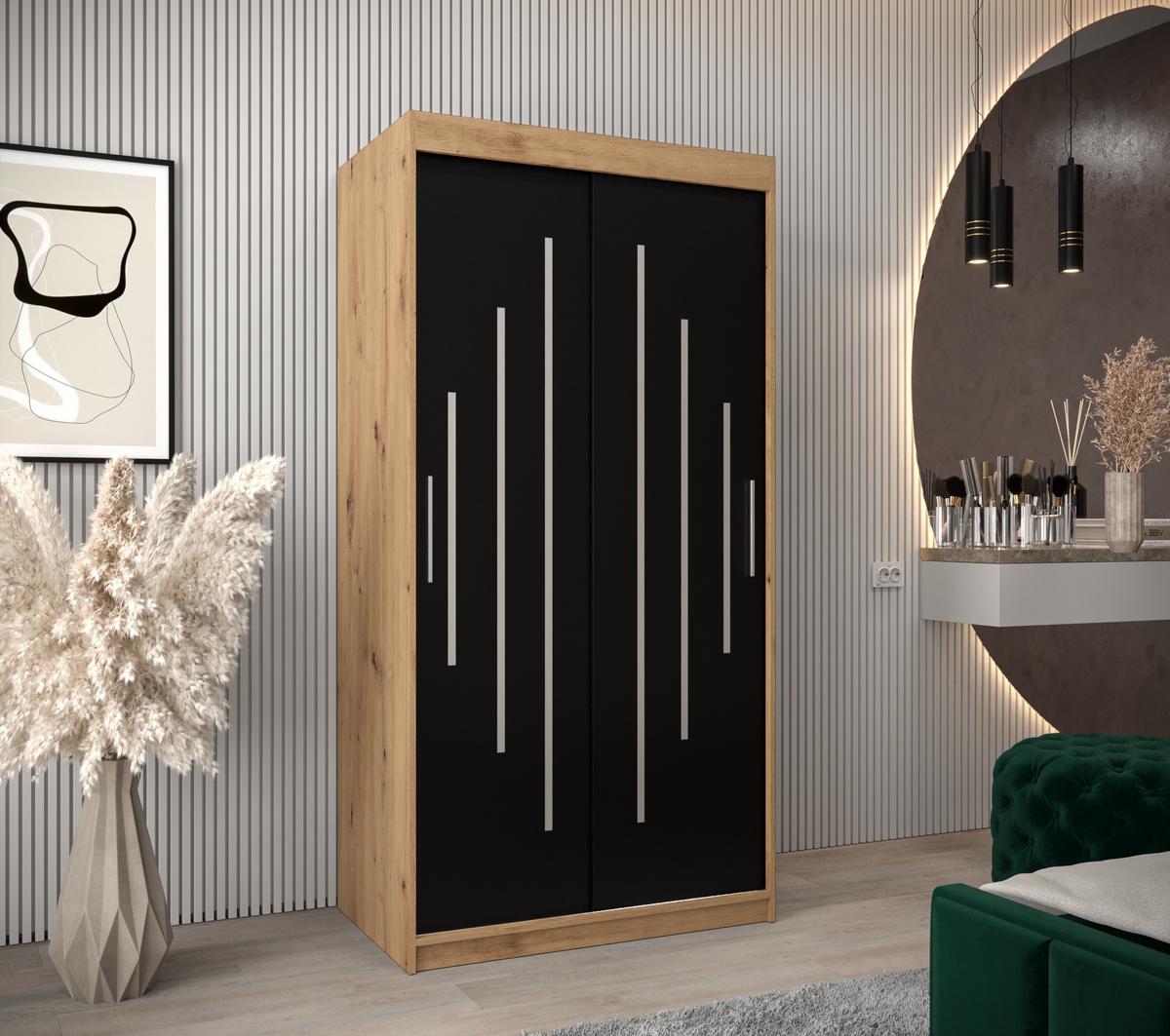 SCHWEBETÜRENSCHRANK 200/100/62 2-türig - Silberfarben/Schwarz, Holz/Kunststoff (100/200/62cm) - Abiks Möbel