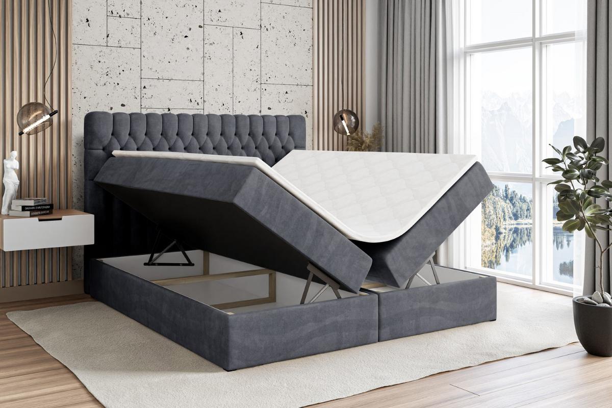 BOXBETT mit Matratze H4 und Lattenrost - SERENE - 140x200 - H4 - Dunkelgrau - Dunkelgrau, Holzwerkstoff (140/200cm) - ALTDECOR