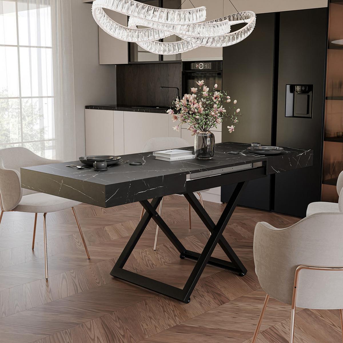 COUCHTISCH SANELLE ausziehbar mit Liftfunktion, 120/80/76 cm Schwarz - Schwarz, Holzwerkstoff/Metall (80/120/27cm) - Idohome