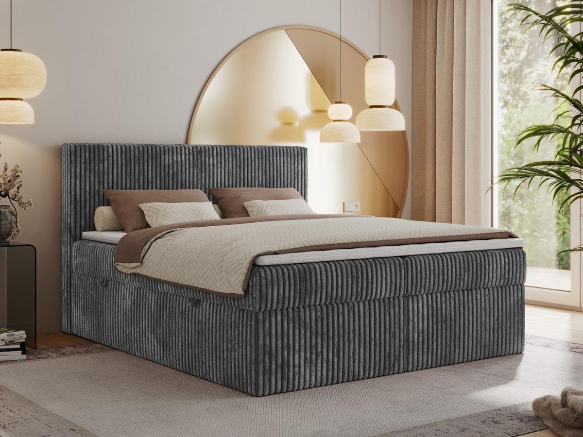 BOXBETT TILIANO 160/200 - Grau Cord - H4 - Grau, Textil (160/200cm) - MKS