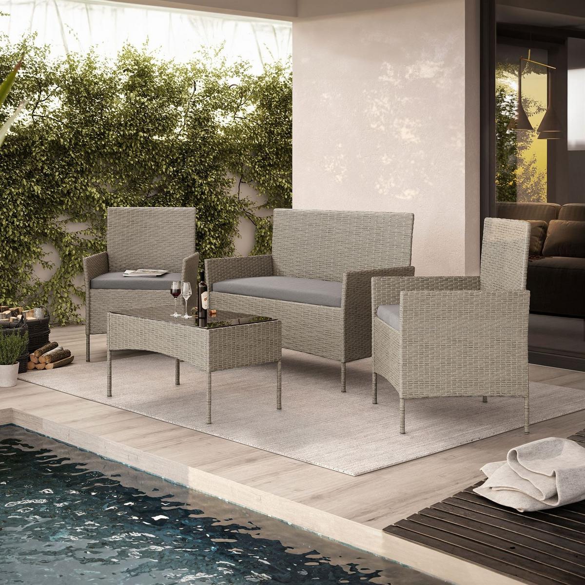 LOUNGEGARNITUR PERGOLA Rattan Gartenmöbelset - Grau, Kunststoff - Lookway