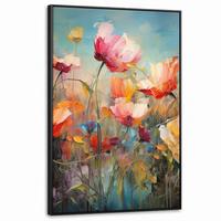 LEINWAND Bilder mit Rahmen - Blumen - Aquarell - Kunst - Botanisch - Natur - 80x120 - Orange, Textil (80/120cm) - MuchoWow