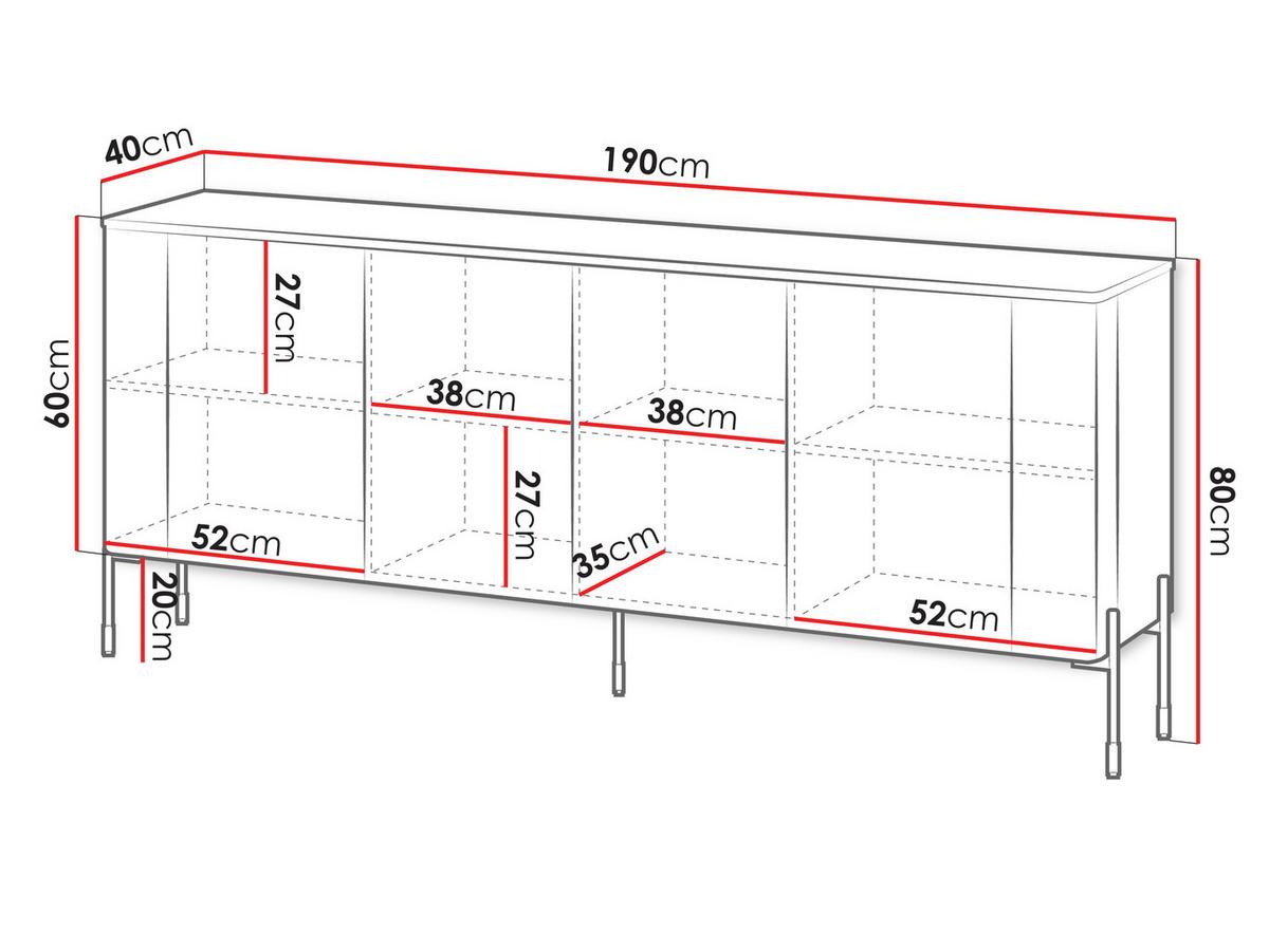 KOMMODE Vera 190 - Eichefarben/Schwarz, Holzwerkstoff/Metall (190/80/40cm) - MIRJAN24