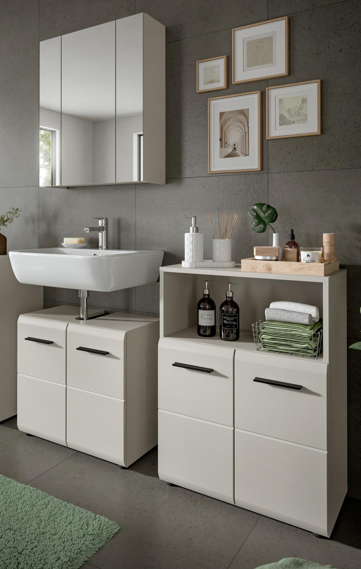 BADMÖBEL-SET Kaschmir 135 cm 3-teilig, Badezimmer Schränke in modernem Design - Kaschmir/Schwarz, Glas/Holzwerkstoff (135/185/30cm) - Inn.Furn