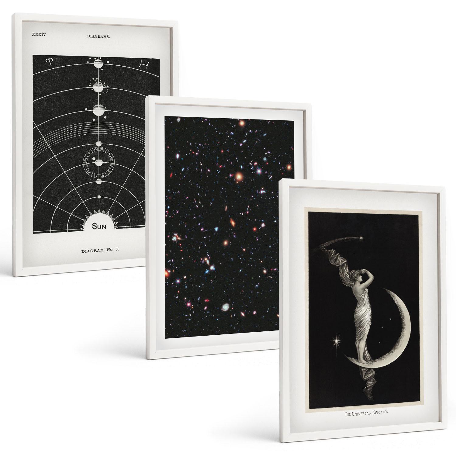 BILDER SET 3er Set - 40x60 cm Weißer Rahmen - Nachtdarstellung des Sonnensystems - Weiß, Kunststoff (40/60cm) - TULUP