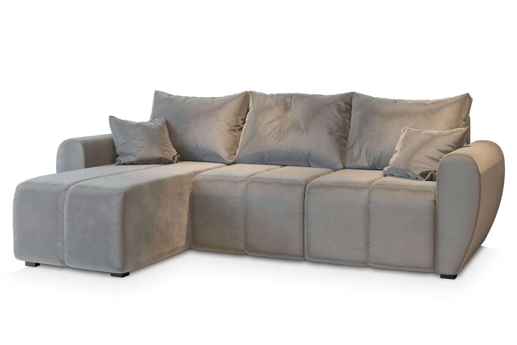 ECKSOFA MADISON Beige Plüsch-Stoff mit Schlaffunktion - Beige/Schwarz, Holz/Kunststoff (246/143cm) - MASSENO