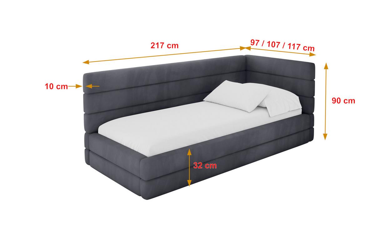 EINZELLBETT Jugendbett mit Bettkasten und Matratze H3/H4, Links - BEMY 100x200 Dunkelgrau - Dunkelgrau, Holzwerkstoff/Textil (100/200cm) - ALTDECOR
