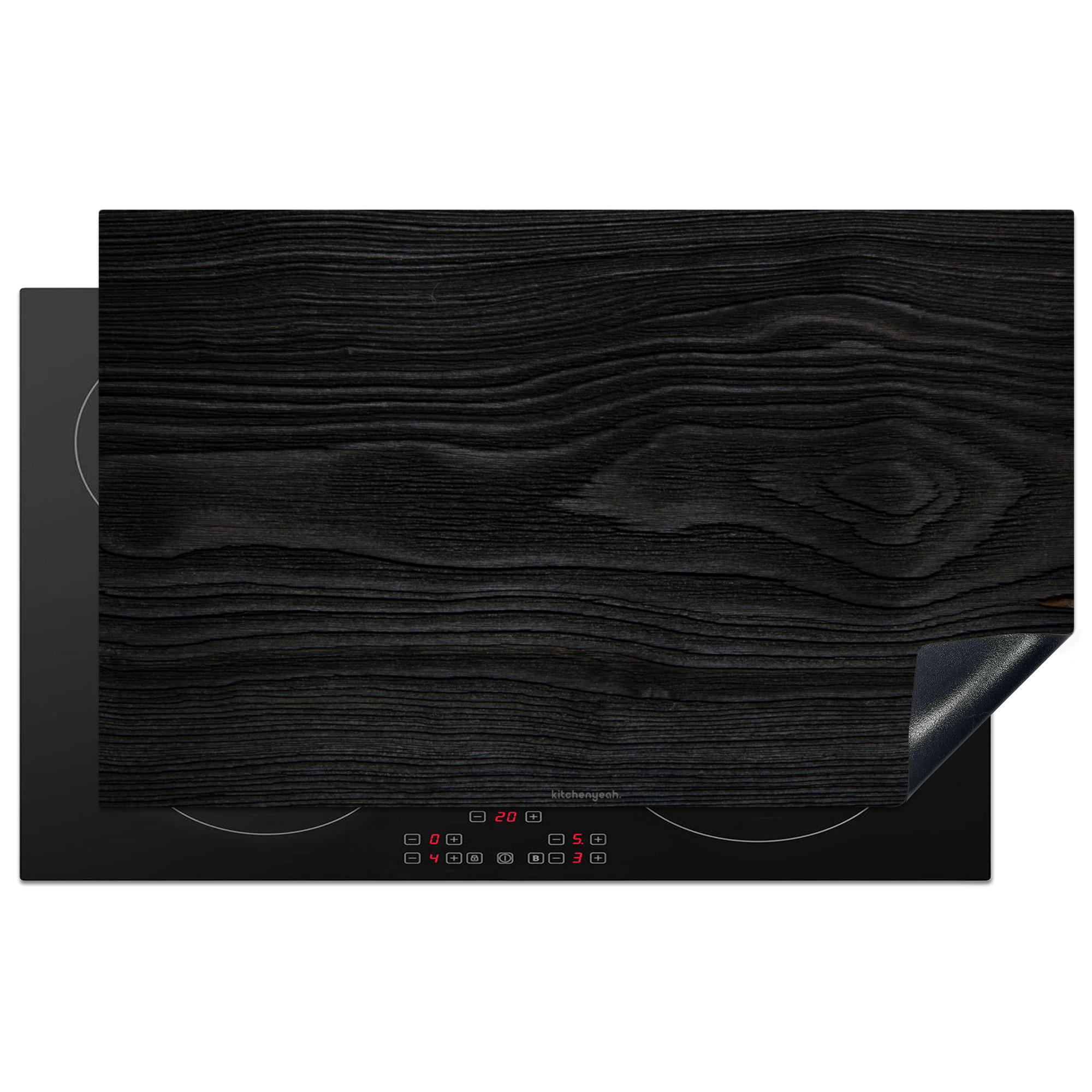 HERDABDECKPLATTE Schwarz - Holzoptik Induktionsmatte 83x51 cm - Schwarz, Kunststoff (83/51.5/0.2cm) - MuchoWow