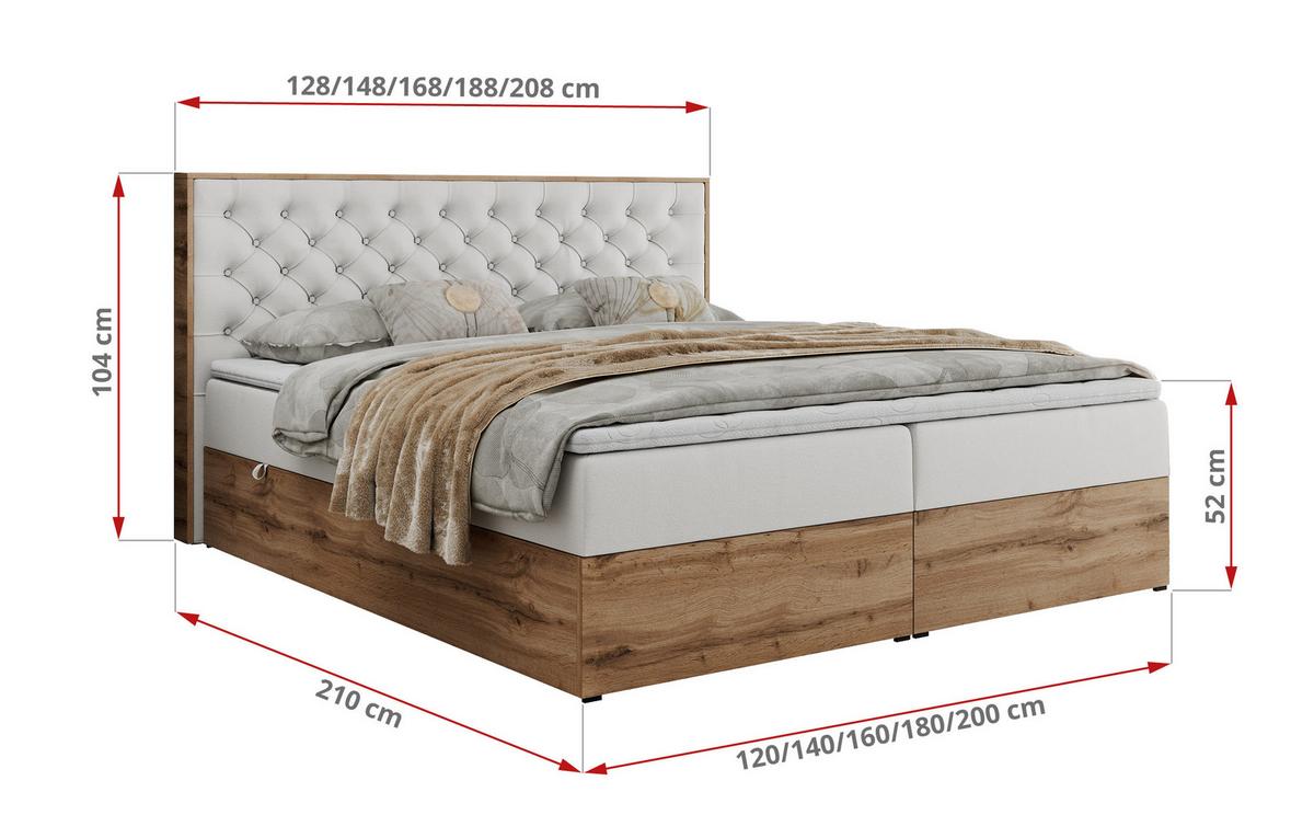 BOXBETT ALBERO 3 - 120/200 Weiß Kunstleder - H3 - Weiß, Holz/Textil (120/200cm) - MKS