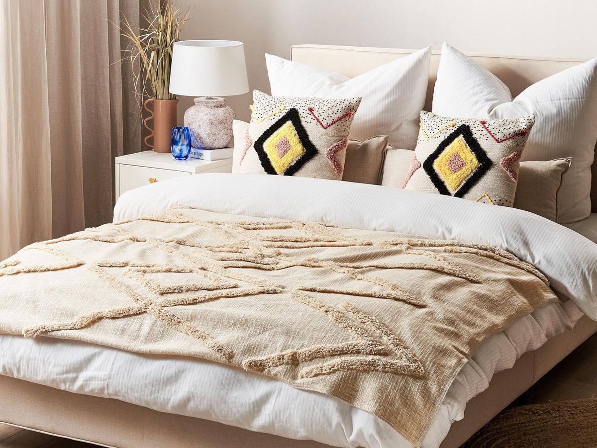 DECKE Beige Morbi 130/180 cm - Beige, Naturmaterialien/Textil (130/180cm) - Beliani