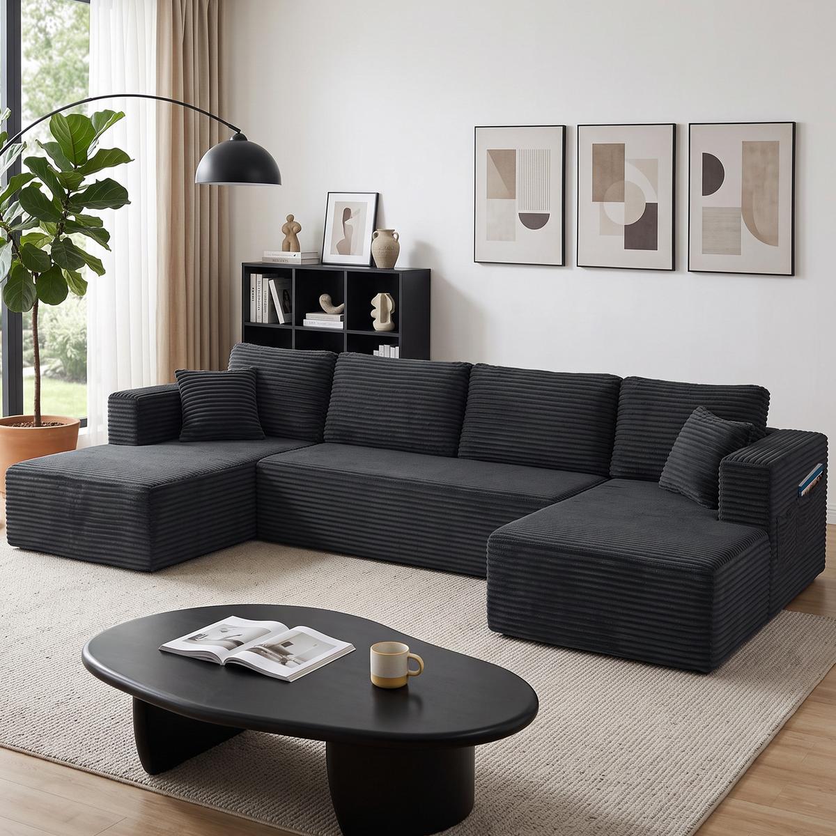 ECKSOFA 3er Set Polyester Grau - Dunkelgrau, Textil (152/369cm) - HOMCOM