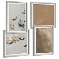 BILDER SET 4er Set - 50x50 cm & 40x60 cm Silberner Rahmen - Strandsteine natürliche Strukturen - Silberfarben, Kunststoff (50/50cm) - TULUP