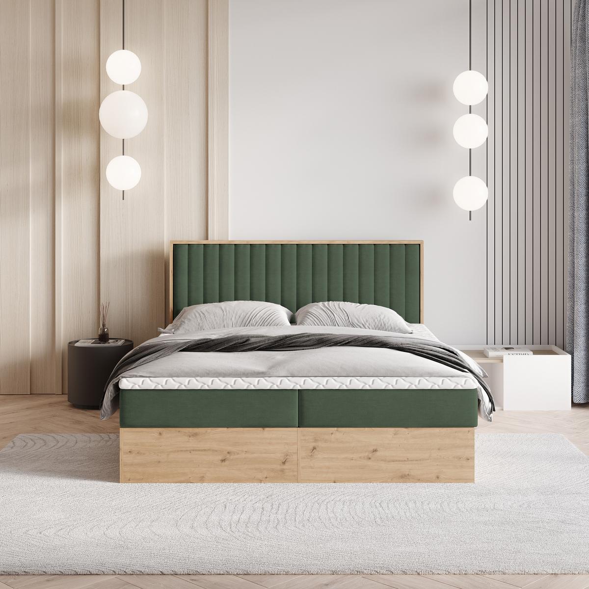 BOXBETT VARELI 140x200 cm mit Matratze und Topper - Grün - Grün, Holz (140/200cm) - MASSENO