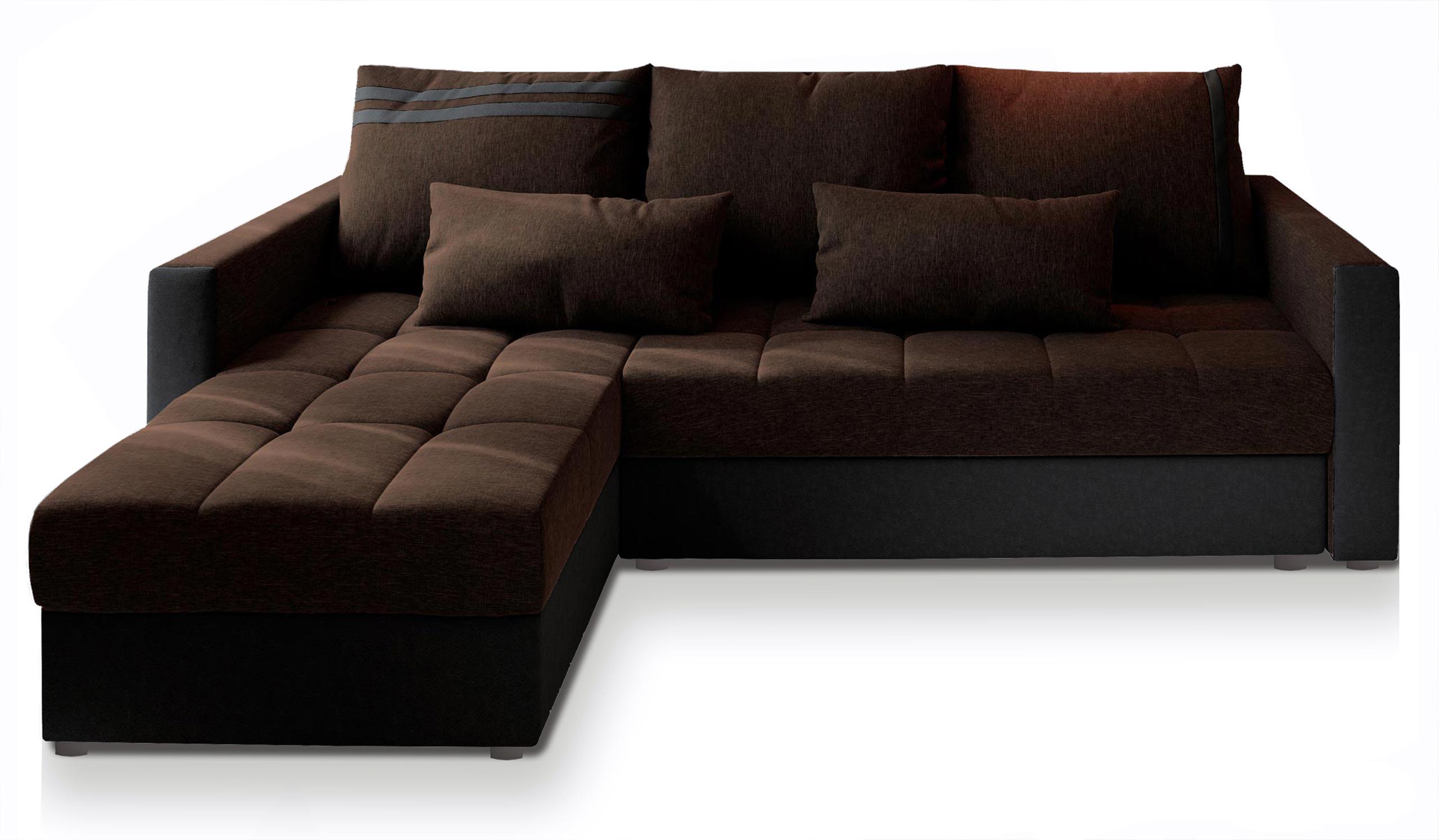 ECKSOFA KOS PIK Braun Dünner Stoff mit Schlaffunktion - Braun/Grau, Holz/Kunststoff (220/140cm) - MASSENO