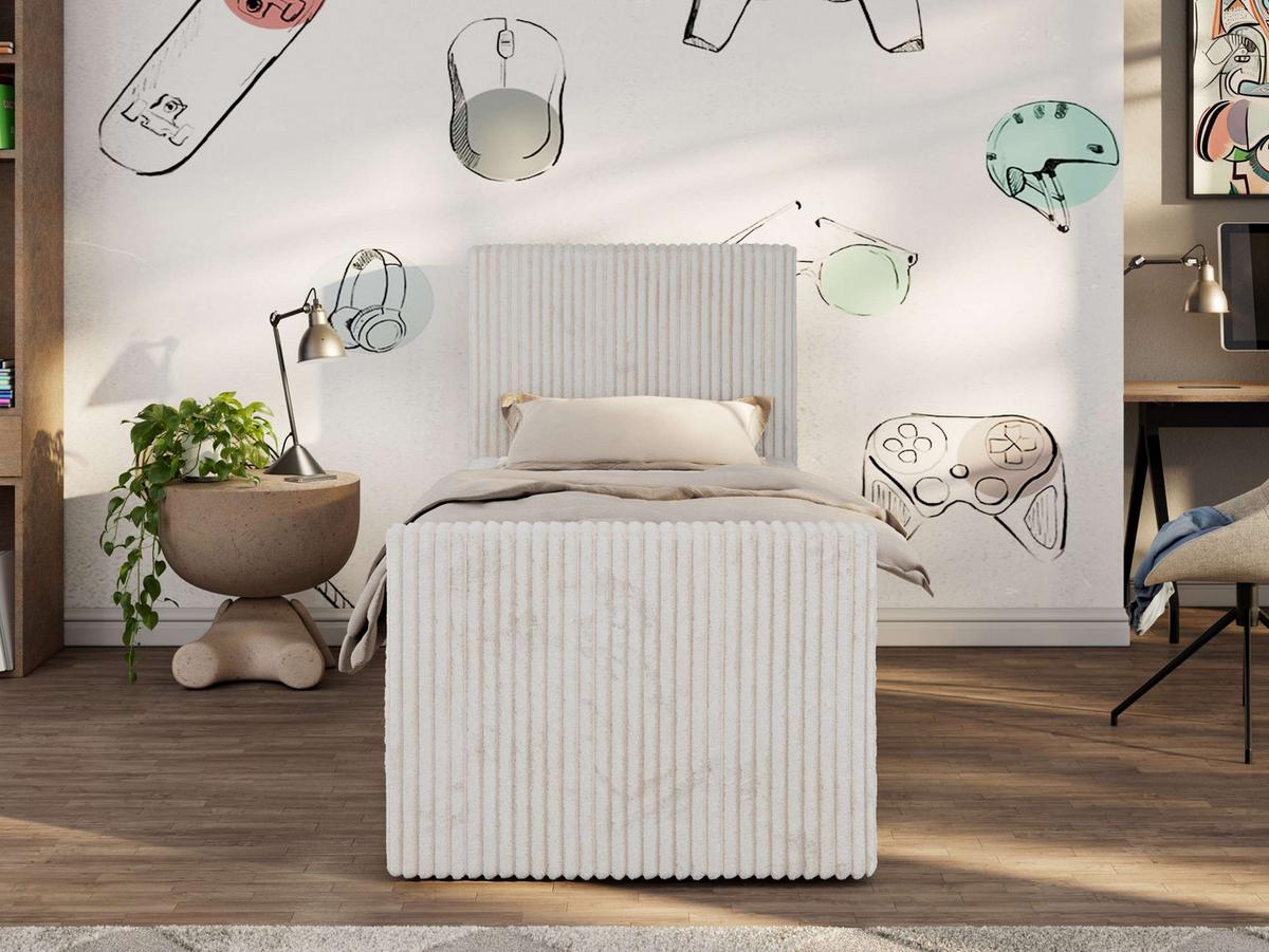 JUGENDBETT TILIO DUO 90/200 - Beige Cord - H4 - Links Seite - Beige, Textil (90/200cm) - MKS