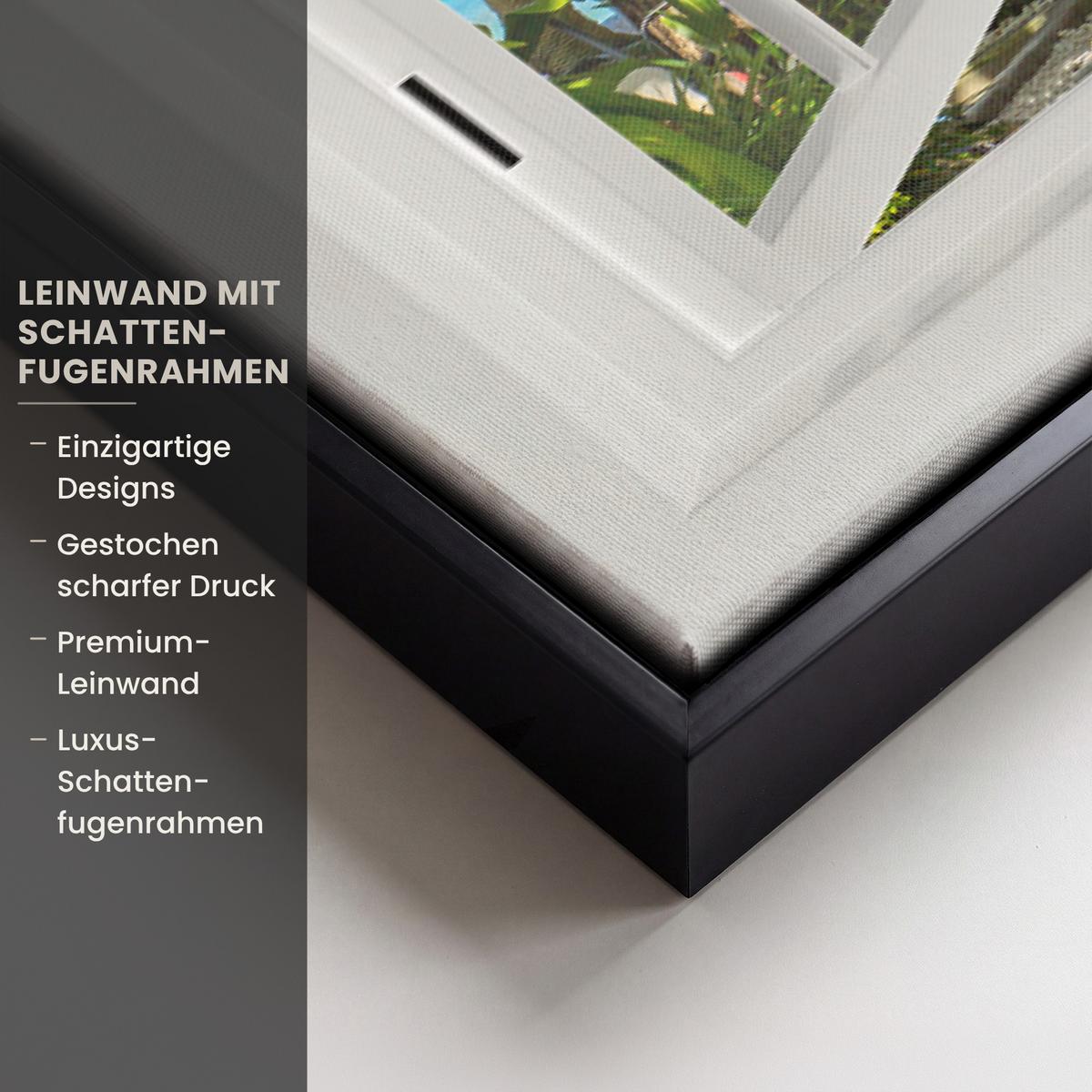 LEINWAND Bilder mit Rahmen - Aussicht - Baum - Meer - Palme - Hügel - Strand - Blau - 60x40 - Blau, Textil (60/40cm) - MuchoWow
