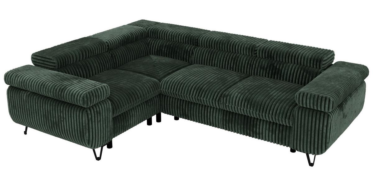ECKSOFA ORSO L Dunkelgrün Cord - Links Seite - Dunkelgrün/Schwarz, Textil/Metall (197/268cm) - MKS
